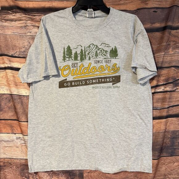 McCoy's Building Supply T-Shirt Get Outdoors Go Build Something Grey Tee Large - Picture 1 of 7